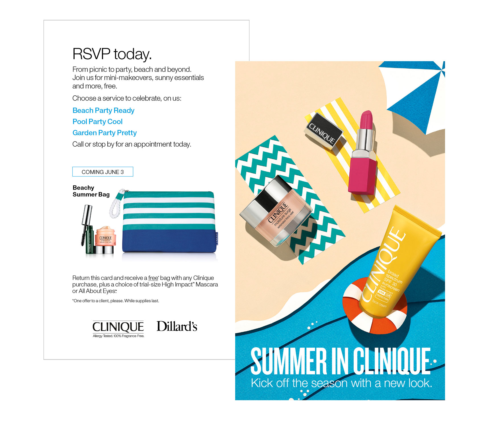 Clinique hand out card: graphic design